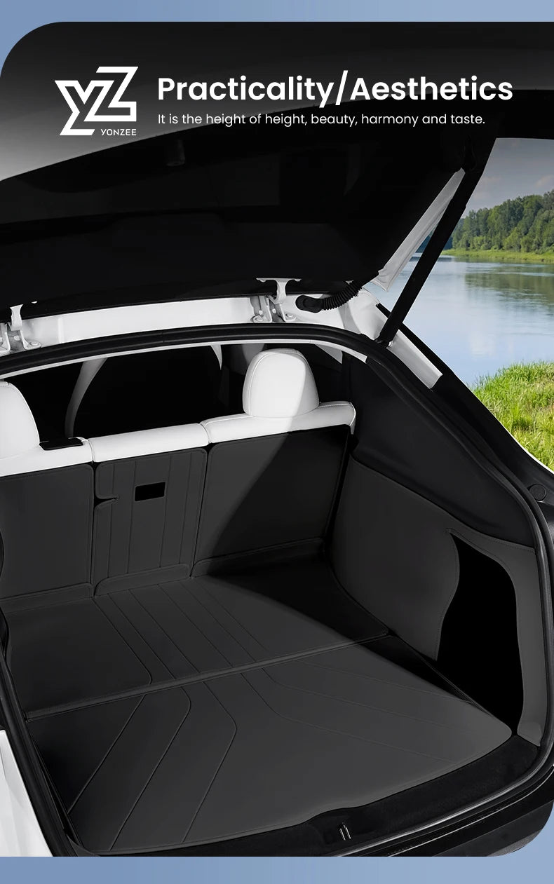 Nappa Leather Full Coverage Trunk Mat Set for Tesla Model Y Juniper 2025 2026 7 Piece Cargo Liner
