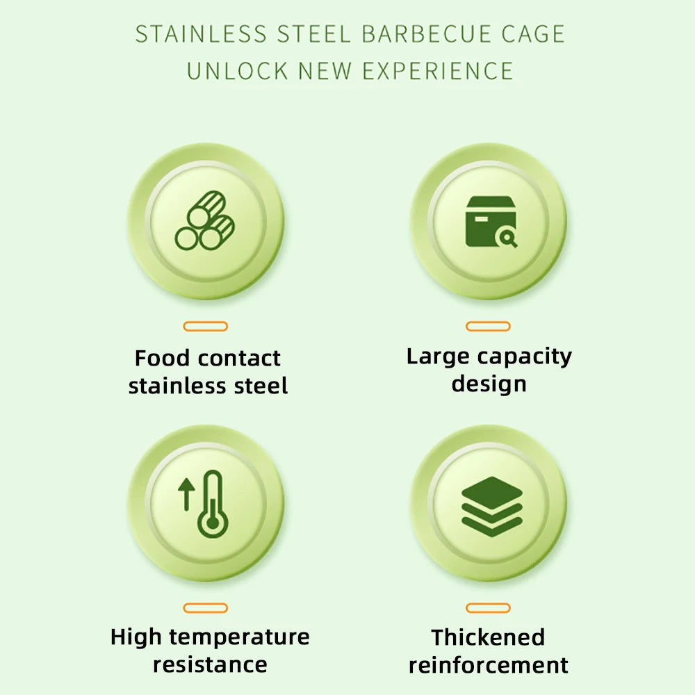 Stainless Steel Grill Basket Portable Barbecue Cage Rolling Grilling Basket Barbecue Tool BBQ Basket Outdoor Grill Accessories