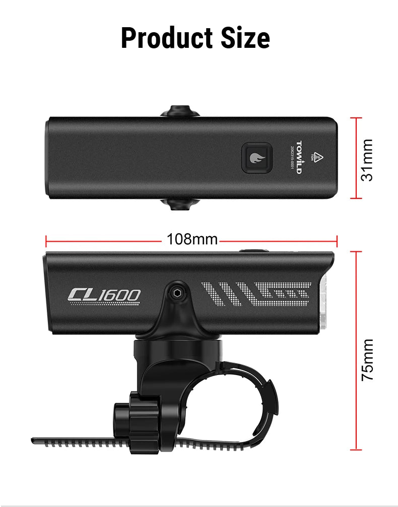 CL1600LM Bicycle Light 5000mAh Bike Light IPX6 Flashlight Aluminum Front Lamp Type-C Charging MTB Road Cycling Headlights