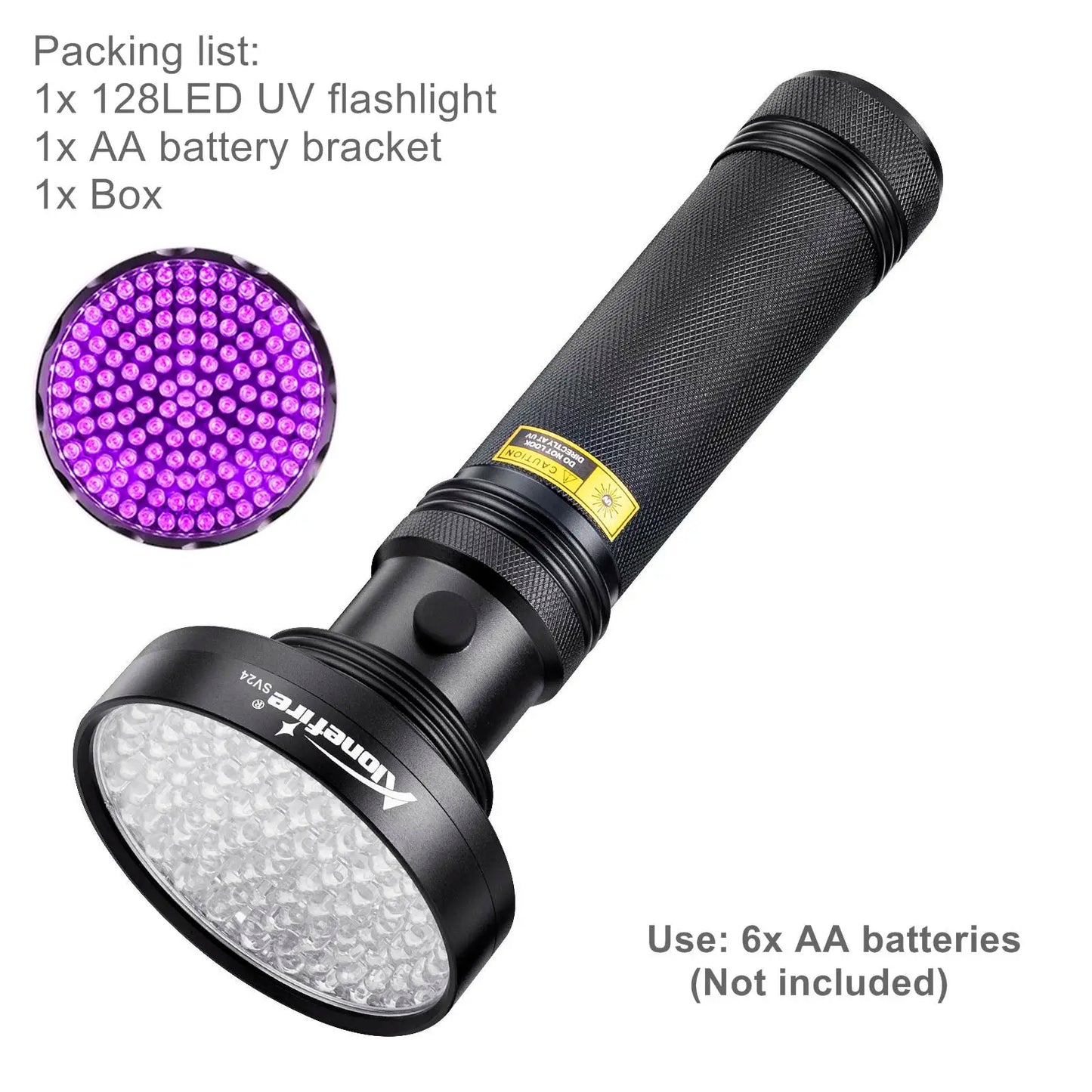 128 LED 395nm UV Blacklight Flashlight