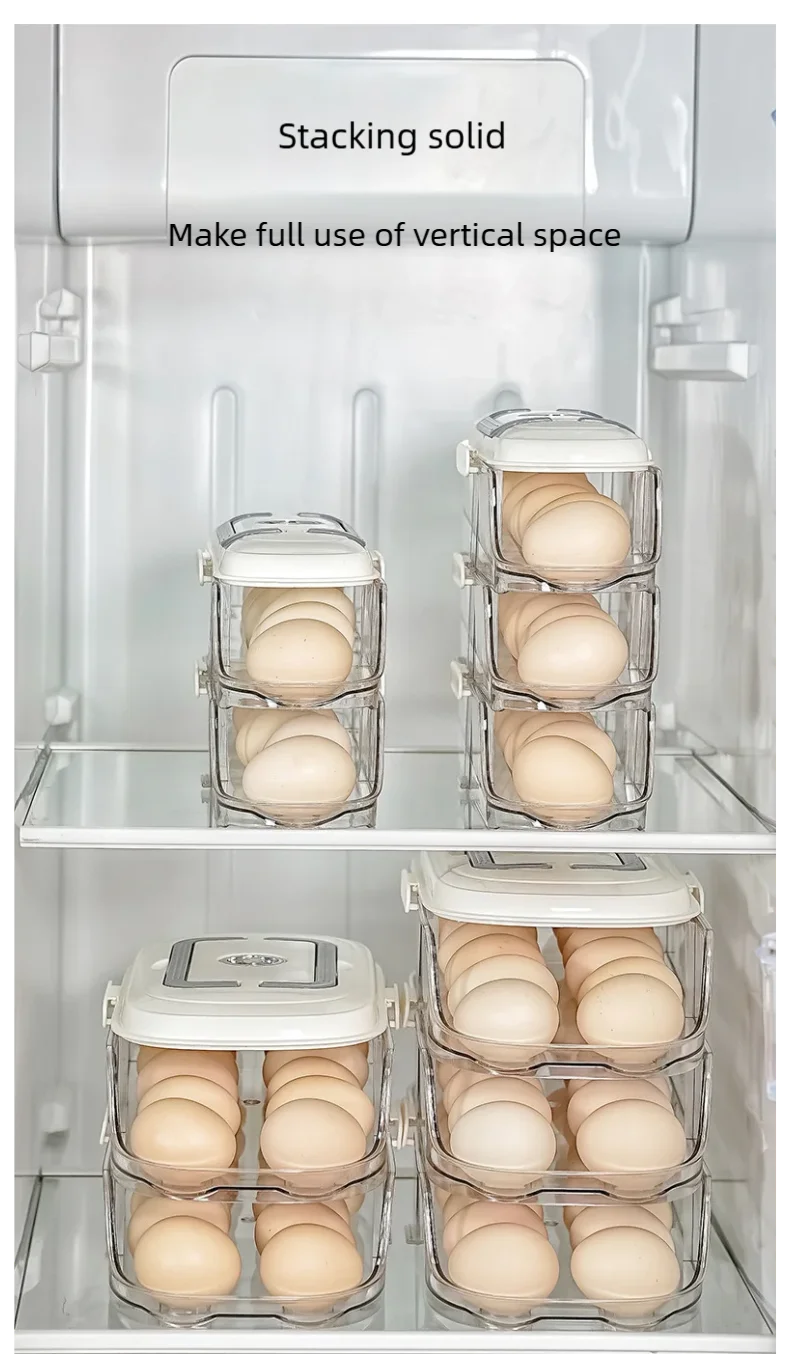 Multi-Layer Automatic Rolling Egg Storage Box – Refrigerator Side Door Egg Tray Rack Organizer