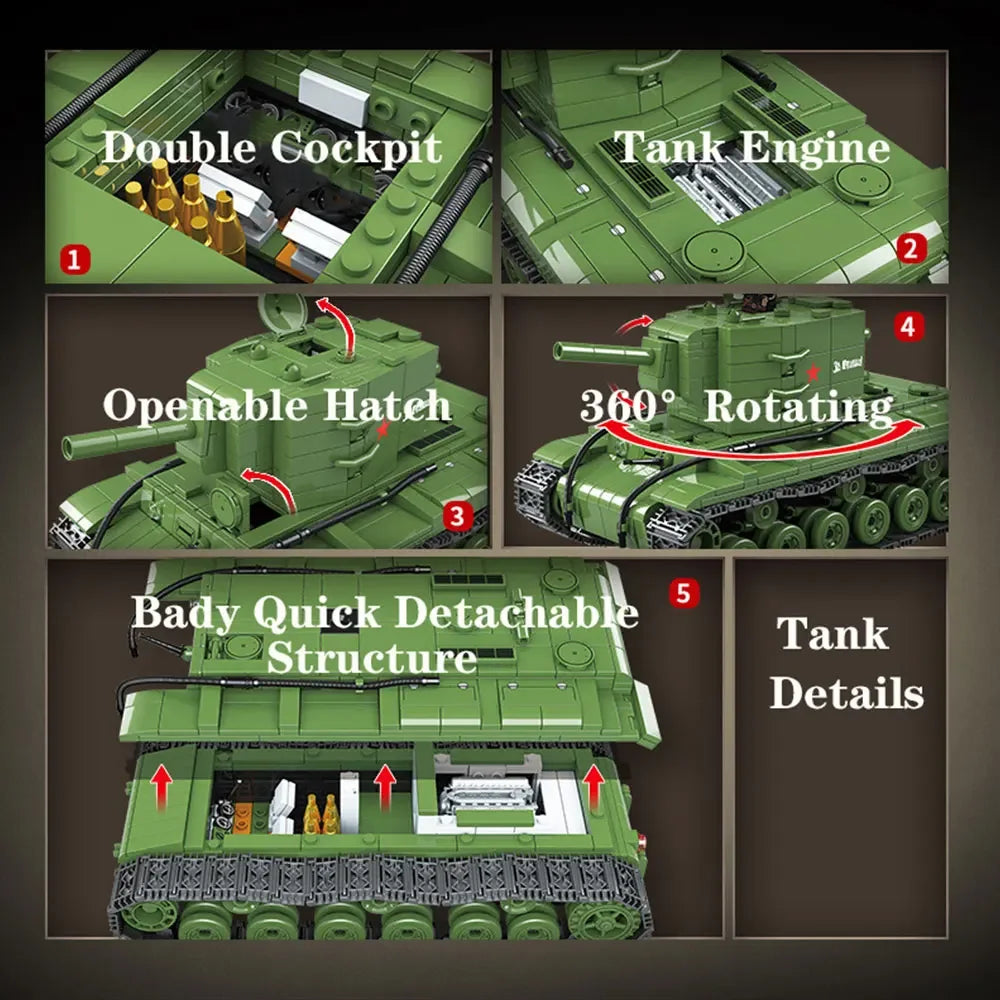 Soviet Military Series IS-2M Tank KV-2 Heavy Tank Truck WW2 Tank Building Blocks Bricks Model Set Toys for s Gifts Technical