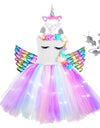 Girl Unicorn Dresses for Girls Tutu Princess Party Dresses with LED Lights Flower Birthday Party Cosplay Costume Girls Clothing