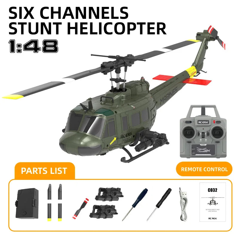 Uh-1 Huey Simulation 3d Six Way Aileron Free Reverse Flying Stunt Helicopter Electric Remote-Controlled Aircraft Model Toy