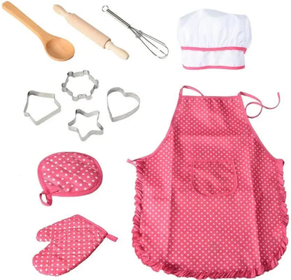 Apron for Little Girls 4/11Pcs Kids Kitchen Cooking Baking Pretend Play Set Simulation Pink Chef Baking Tool Play House Toys