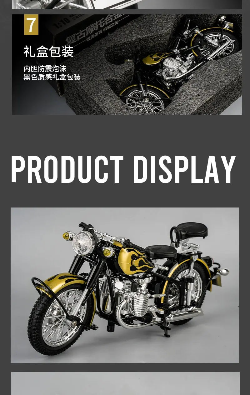Diecast Retro Bobber Sidecar Motorcycle Model 1 to 10 Scale