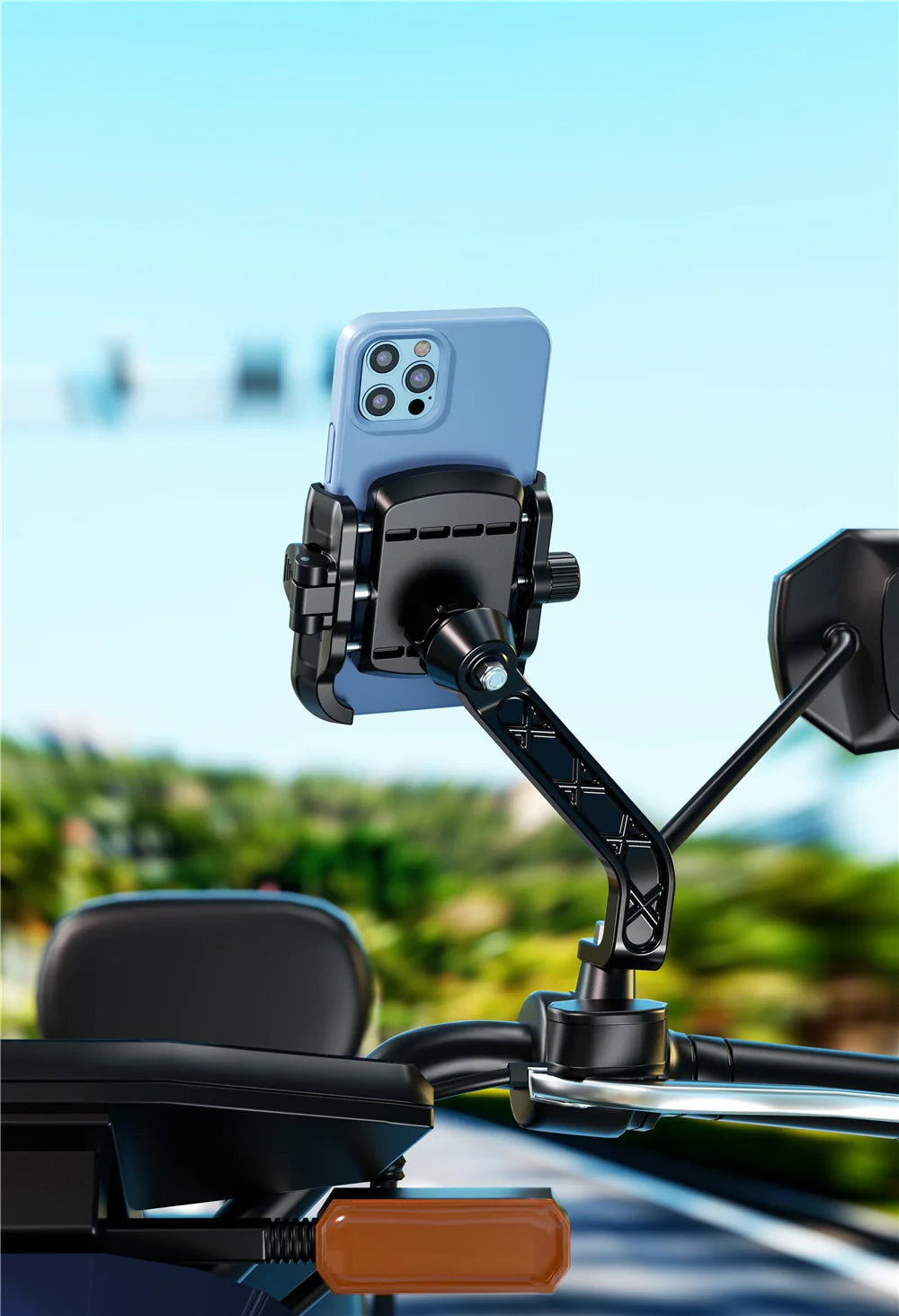 Motorcycle Phone Holder One-Touch Auto Quick Lock Bike Phone Mount ATV Bicycle Scooter Phone Holder with Aluminum Handlebar Base