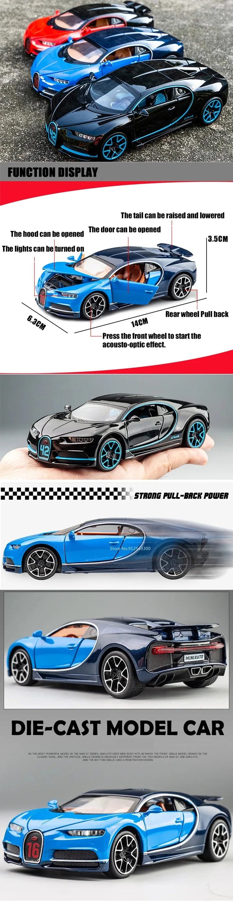 1:32 Scale Tourbillon Chiron Toy Sports Car Model Diecast Metal Sound Light Pull Back Simulation Vehicle Models Ornaments Gift