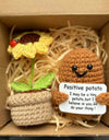 4 Pcs Positive Energy Cucumber with Sunflower Pot Kit Home Room Decor Funny Handmade Knitted Potatoes Wool Doll Christmas Gifts