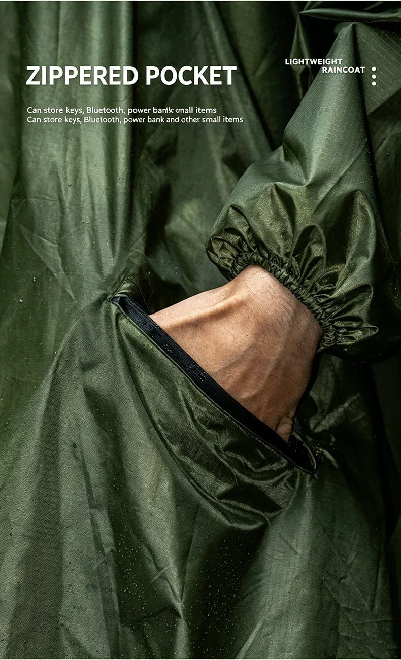 Ultralight Waterproof Zipper Raincoat with Adjustable Hood for Hiking and Camping