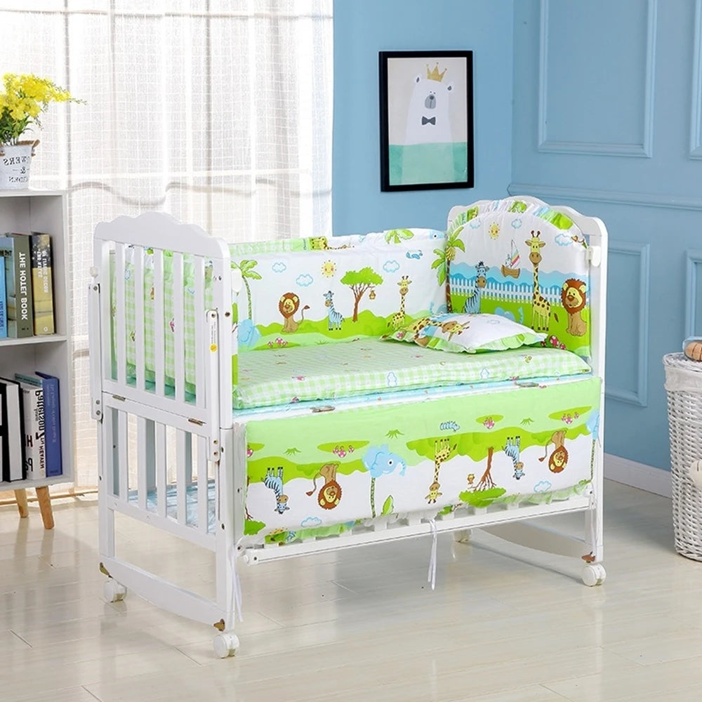 6-Pcs Soft  Crib Bedding Set – Standard Size Nursery Set for Boys & Girls (4 Bumpers, Mattress, Pillow)