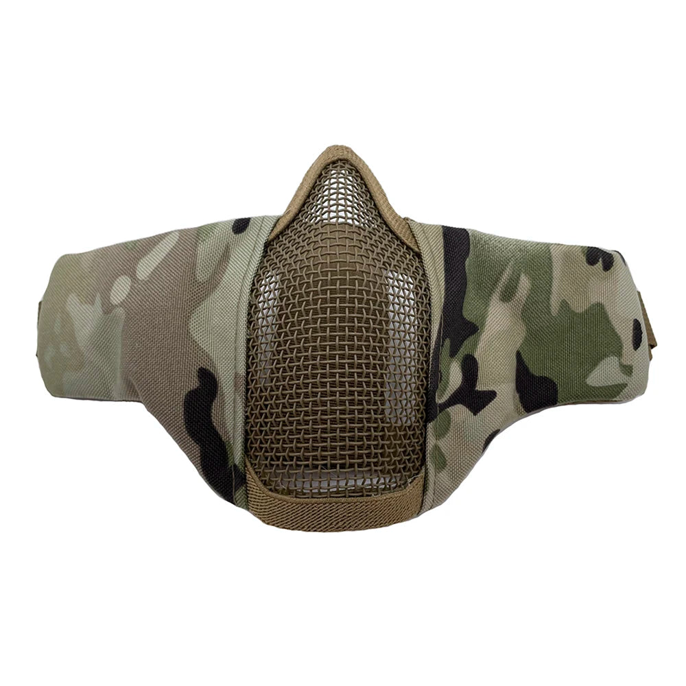 Tactical Half Face Airsoft Mask Foldable Metal Mesh Double Ribbon Adjustable CS Wargame Hunting Paintball Protective Masks