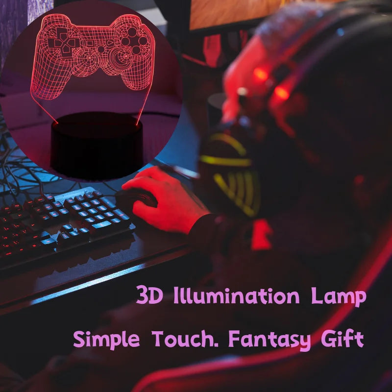 Night Lamp Touch 7 Color Dimmable Game Handle 3D Acrylic Illusion Ambiance Creative Table Lamp Bedroom Home Decorative Lights