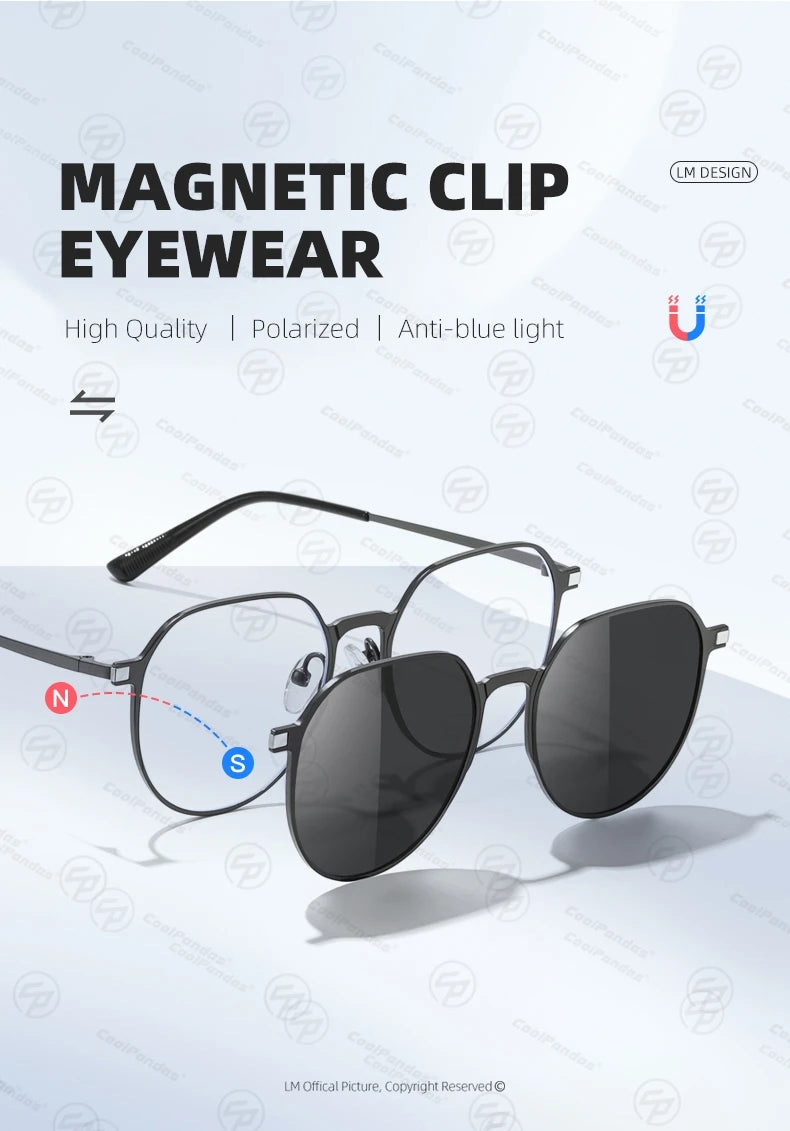 3 In 1 Magnetic Clip On Polarized Sunglasses UV400 Anti Blue Light Night Vision Glasses for Men Women