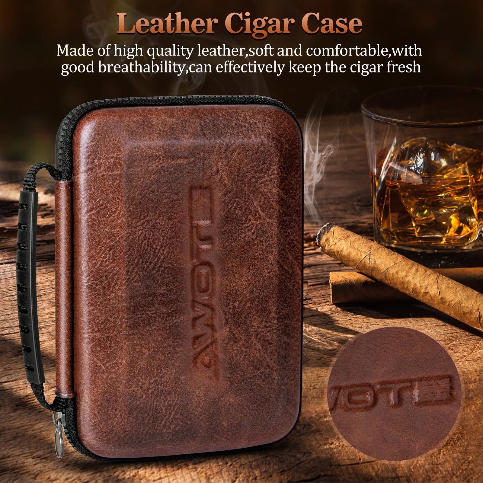 Leather Travel Cigar Humidor with 4 Cigar Tube and Cigar Cutter,Cigar Accessories Gift Set for Men,Lighter not included