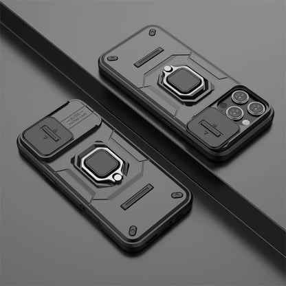 For iPhone 16 Pro Max Case Lens Protection Sliding window Cover For iPhone 16 Pro Max Cover Armor Shockproof Silicone Ring Stand