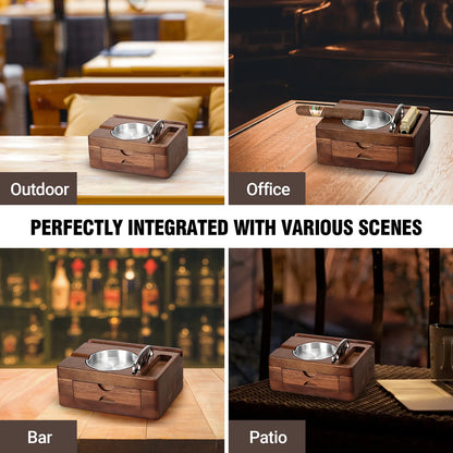 Cigar Ashtray Wooden Cigar Ashtray with Drawer, Cigar Cutter, Phone Holder, Tablet Accessories