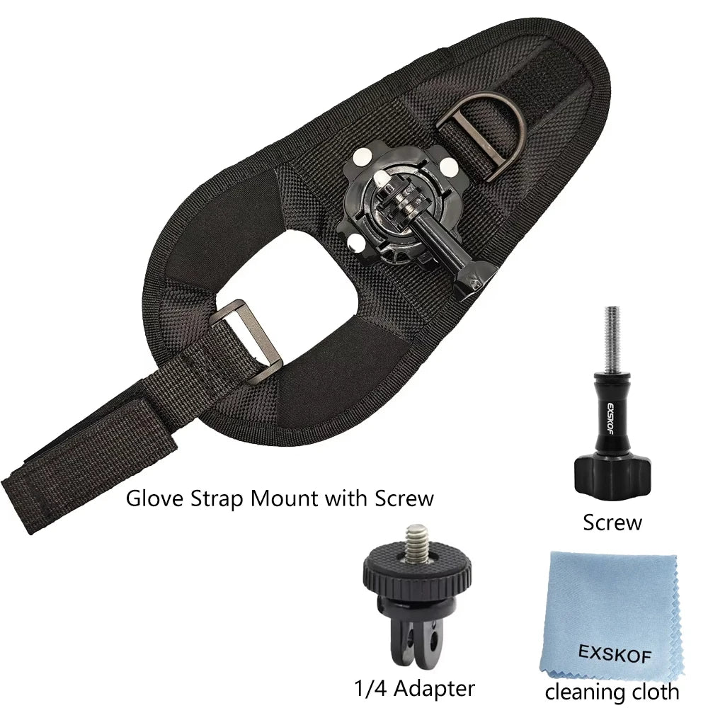 360° Rotation Action Camera Glove Wrist Strap Mount Adjustable Hand Mount for Sports Cameras