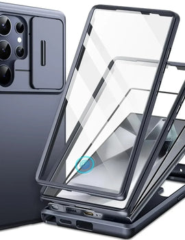 for Samsung Galaxy S23 Ultra S24 Case with Kickstand Slide Camera Cover Screen Protector Military Grade Shockproof 6.8"