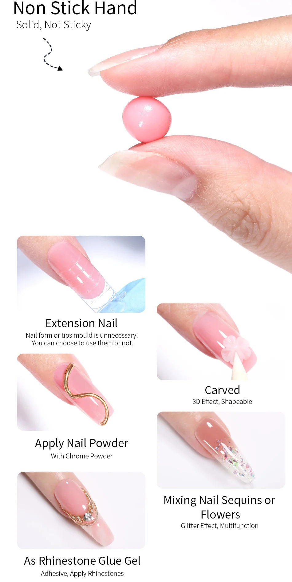 15ml Non Stick Hand Extension Gel Nail Polish Carving Flower Nail Art Shaping Solid Acrylic Nail Gel Varnish