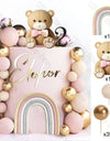 1 Set Pink Bear Cake Toppers Boho Rainbow Nude  Pink Balls Cake Decorations for Birthday Baptism  Shower Party Favor