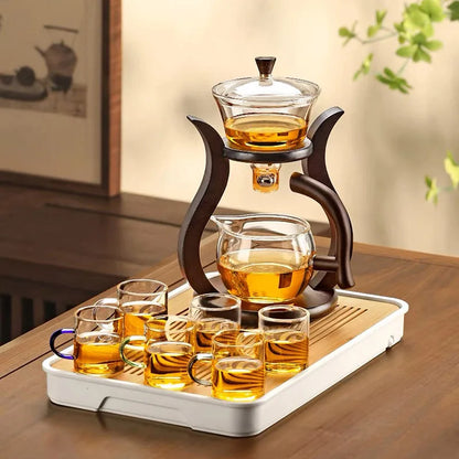 Heat-Resistant Glass Tea Set Magnetic Water Diversion Rotating Cover Bowl Automatic Tea Maker Lazy Kungfu Teapot Drinking