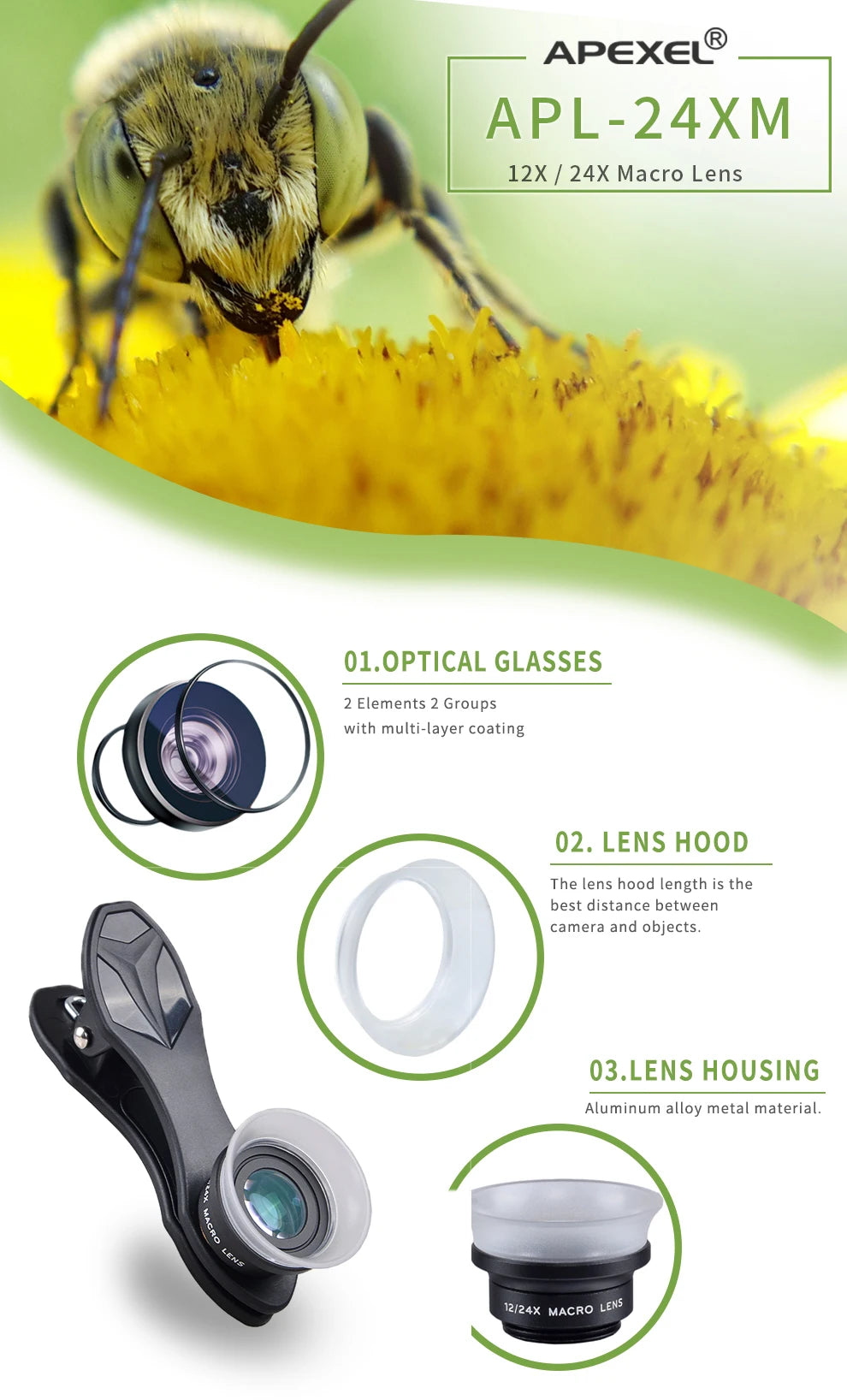 12X 24X Super Macro Smartphone Lens with Universal Clip