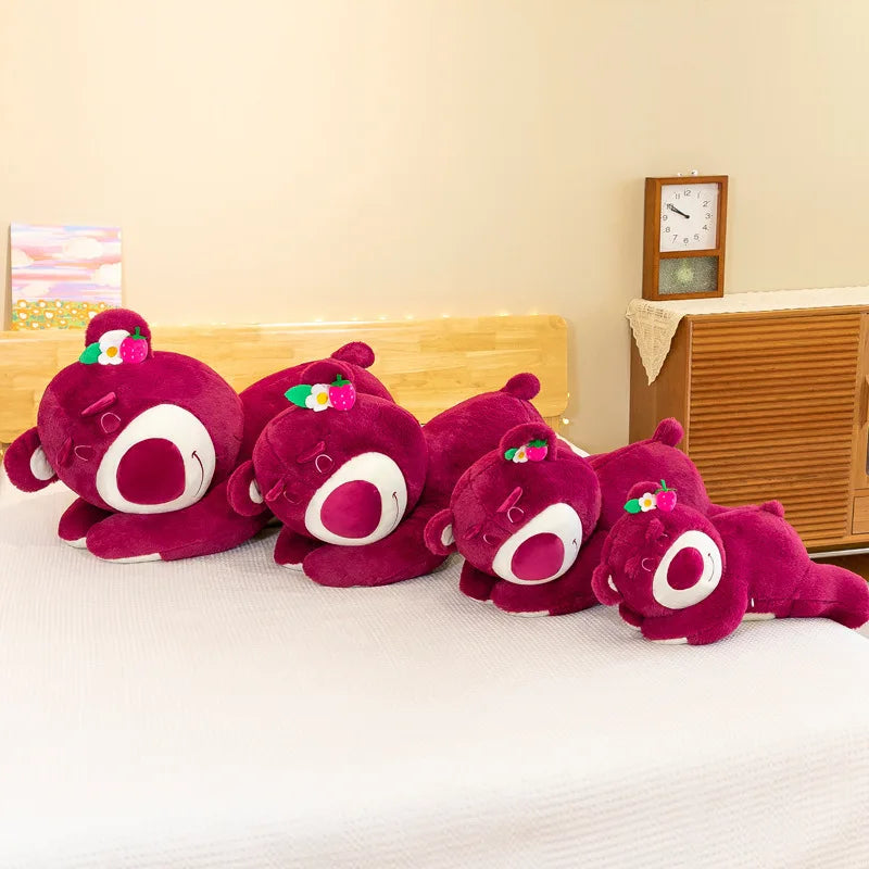 Kawaii Strawberry Bear Plush Stuffed Animal Lying Down Pillow