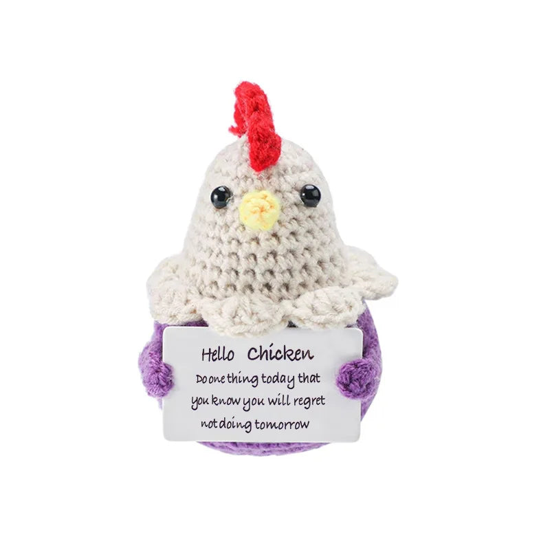 3 Pcs Positive Crochet Hedgehog Doll with Affirmation Card Home Room Decoration Funny Handmade Plush Doll Ornaments Christmas Gifts