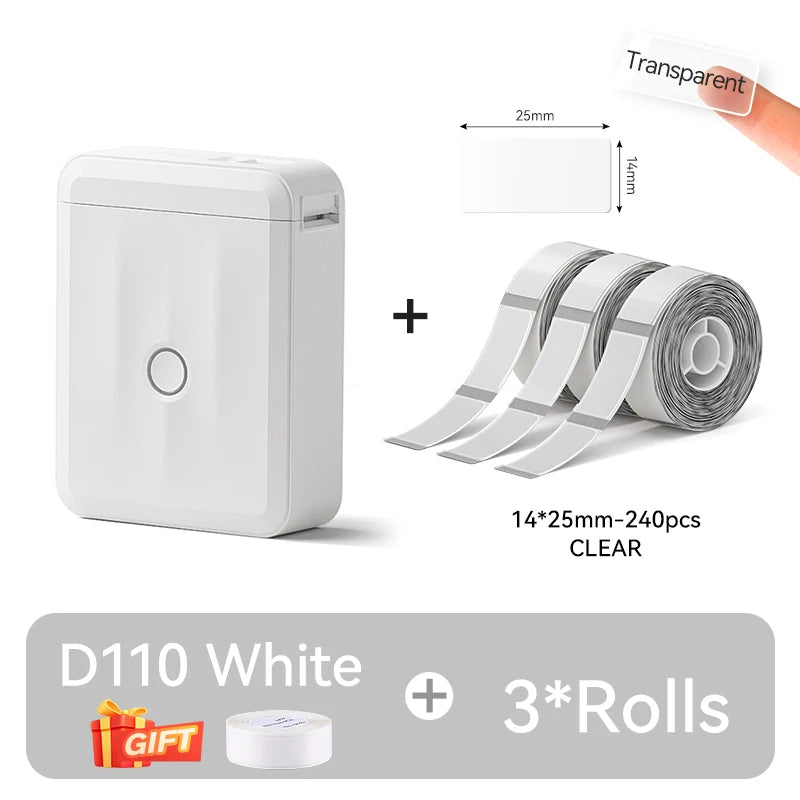 D110 Mini Thermal Label Printer, Portable Bluetooth Label Maker with Tape, Inkless 203 DPI, USB-C Rechargeable