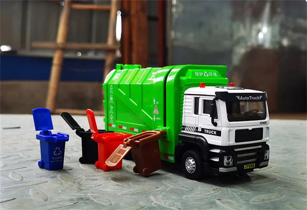 1:50 Electric Vacuum Cleaner Sweeper Garbage Truck Model Toy Alloy Diecast Light Sound Engineering Vehicle Gifts for