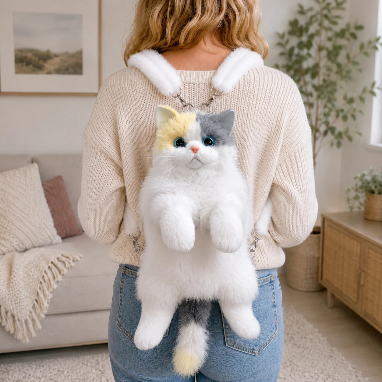 Cute Cat Plush Backpack Soft Shoulder Bag