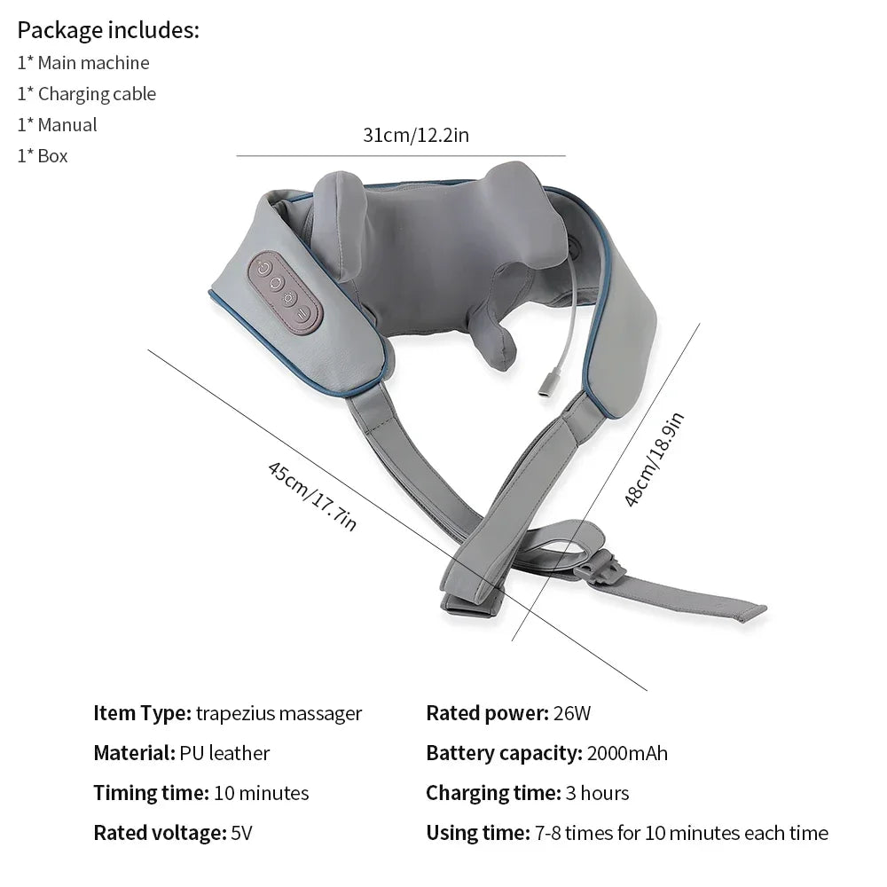 1PC Wireless Neck And Back Massager Neck And Shoulder Kneading Massage Shawl Neck Cervical Relaxing Trapezius Massager