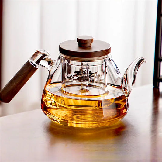 High Borosilicate Glass Teapot with Walnut Handle and Infuser