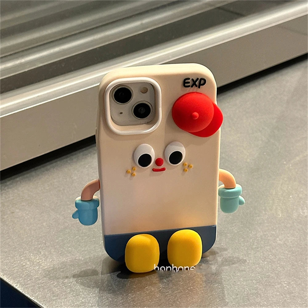 Cute Cartoon Standing Milk Box Red Hat Phone Case For iPhone 15 14 13 Pro Max Korea Lovely INS Lens Protected Soft Cover