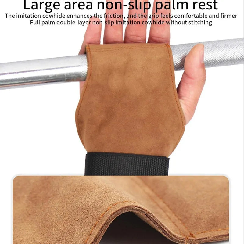 1Pair Wrist Straps Workout Gloves No-Slip Cowhide Palm Protection for Heavy Duty Powerlifting Pull-up Deadlift Strength Training