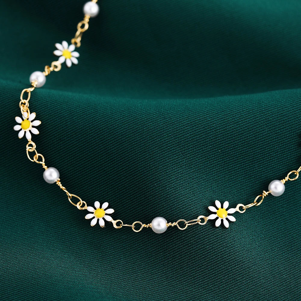 Cute Daisy Flower Anklets for Women Beach Anklet Leg Bracelet Handmade Bohemian Foot Chain