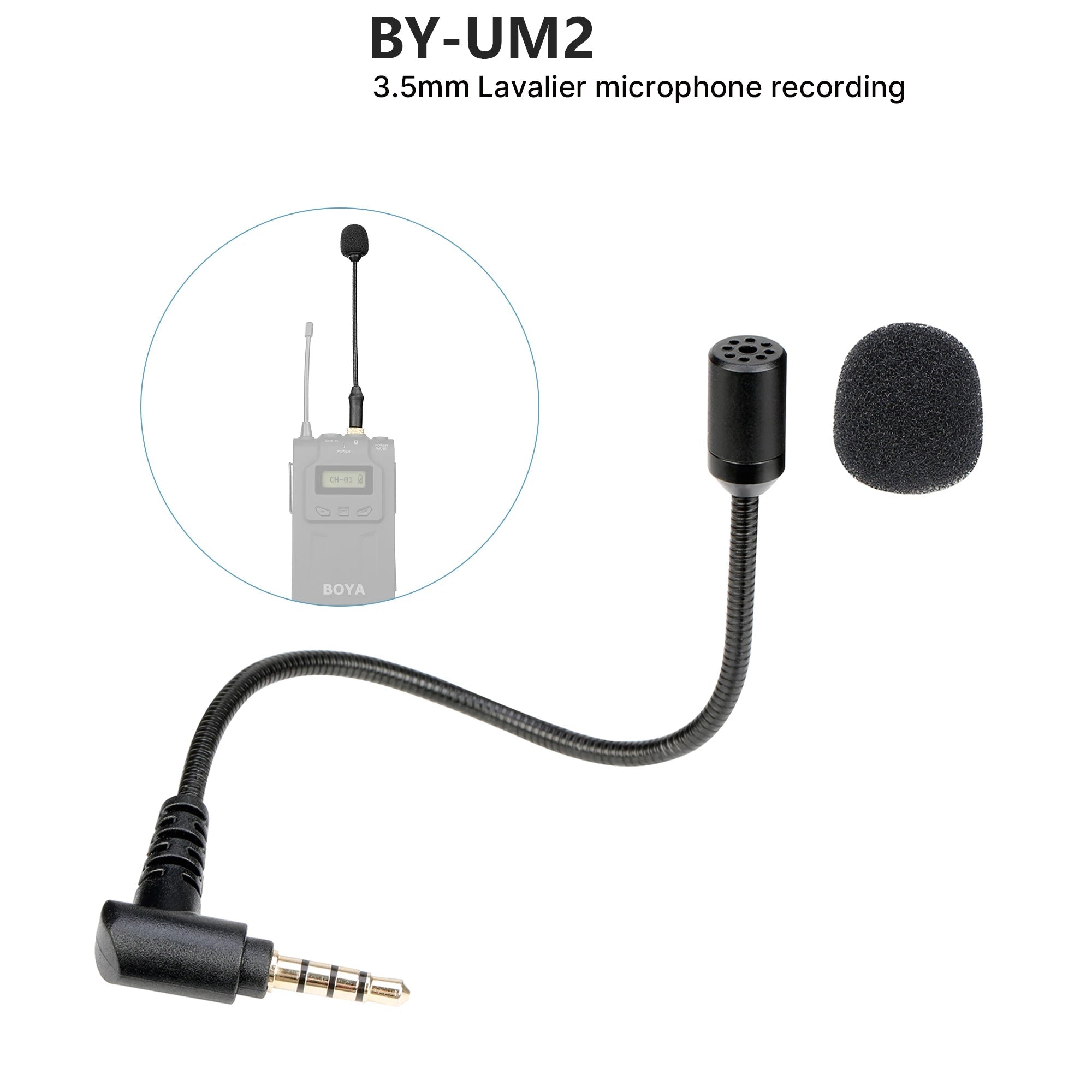 3.5mm TRS Locking-Type Gooseneck Omnidirectional Flexible Audio Microphone for Wireless Lavalier Microphone System BY-UM2
