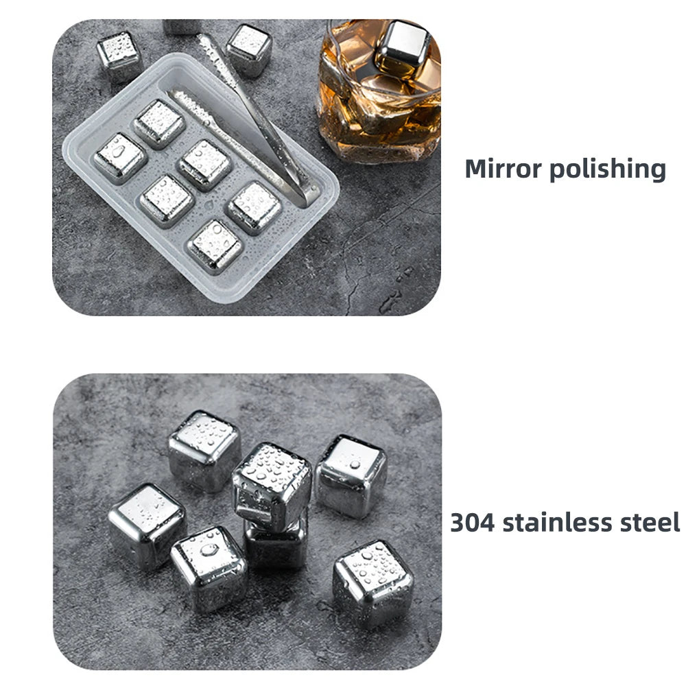 1/2/4/6 Pc Stainless Steel Ice Cube Set Reusable Chilling Stones for Whiskey Wine Wine Cooling Cube Chilling Rock Party Bar Tool