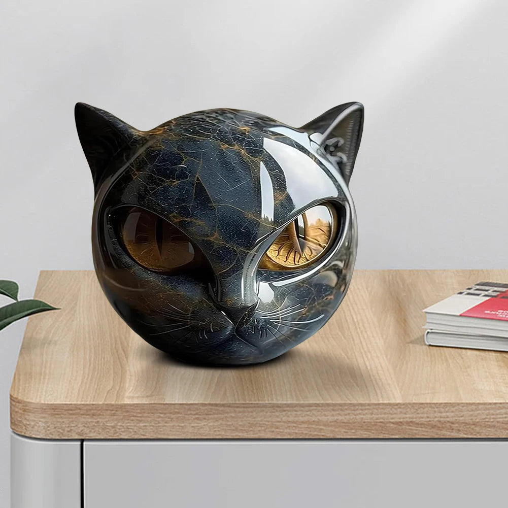 Black Cat Figurine Resin Cat Head Healing Stone Marble Texture Cat Stone Resin Cat Sculpture Ornament Cat Sculpture Craft Decor