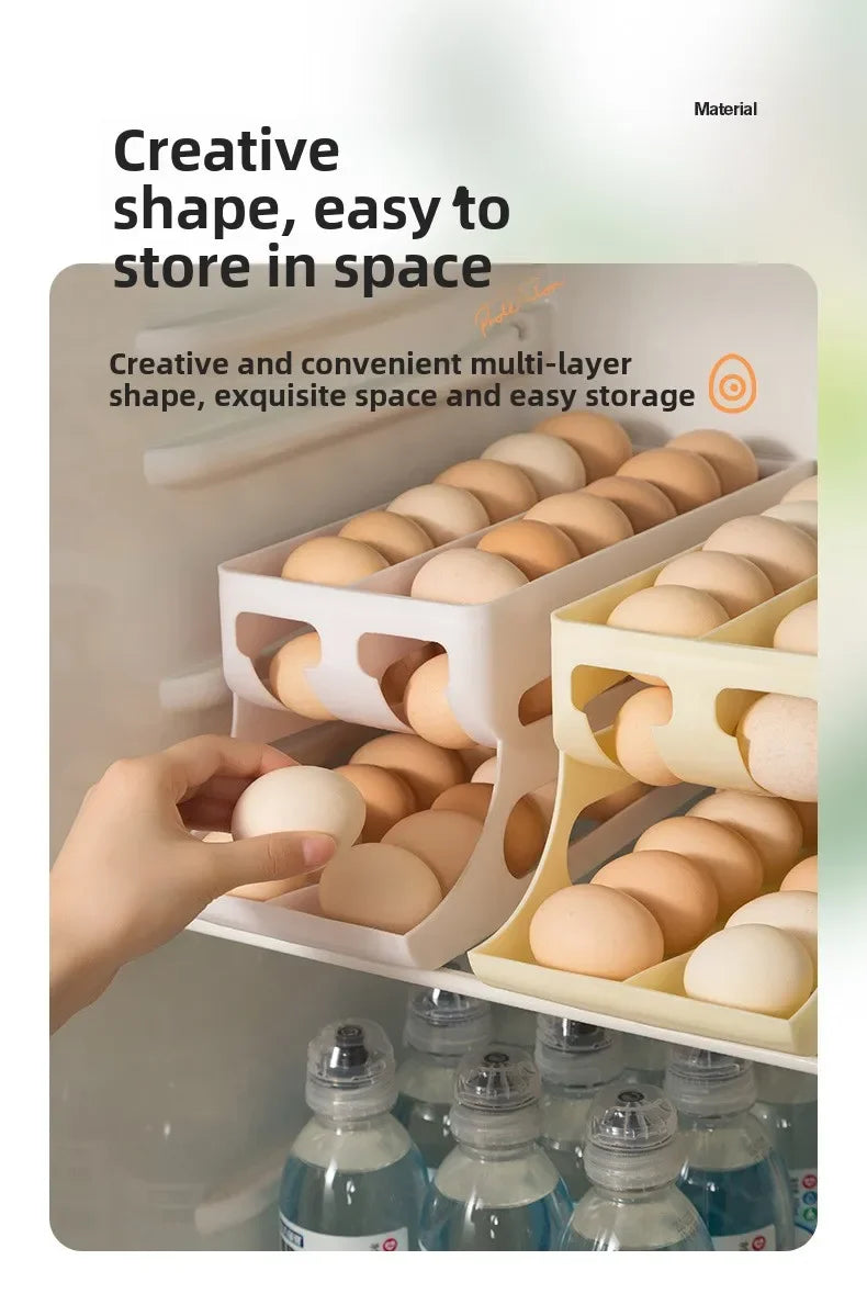 Automatic Rolling Egg Storage Box – Double Mouth Multi-Layer Slanted Egg Dispenser Tray