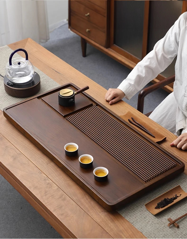Tea Tray Household Solid Wood Tea Brewing Table Light Luxury High-End Tea Tray Kung Fu Tea Set Office Desk Wooden Tray