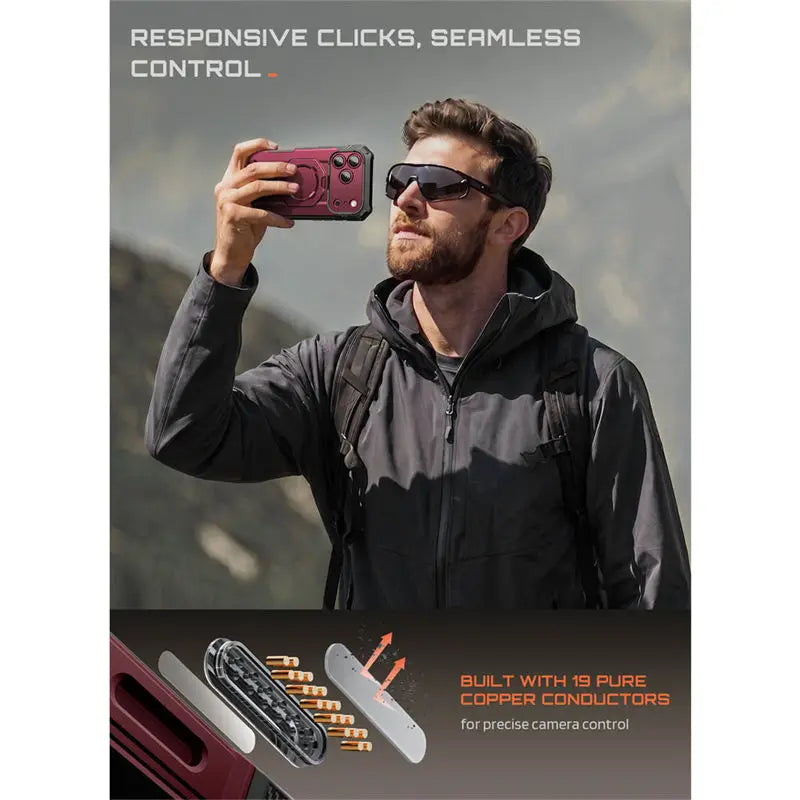 Rugged Magnetic Phone Case with Tempered Glass Screen Protector and Aluminium Kickstand for iPhone 17 Pro and iPhone 18 Pro