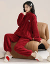 Women’s Christmas Fleece Pajama Set – Warm Flannel Zipper Sleepwear, Thick Coral Velvet