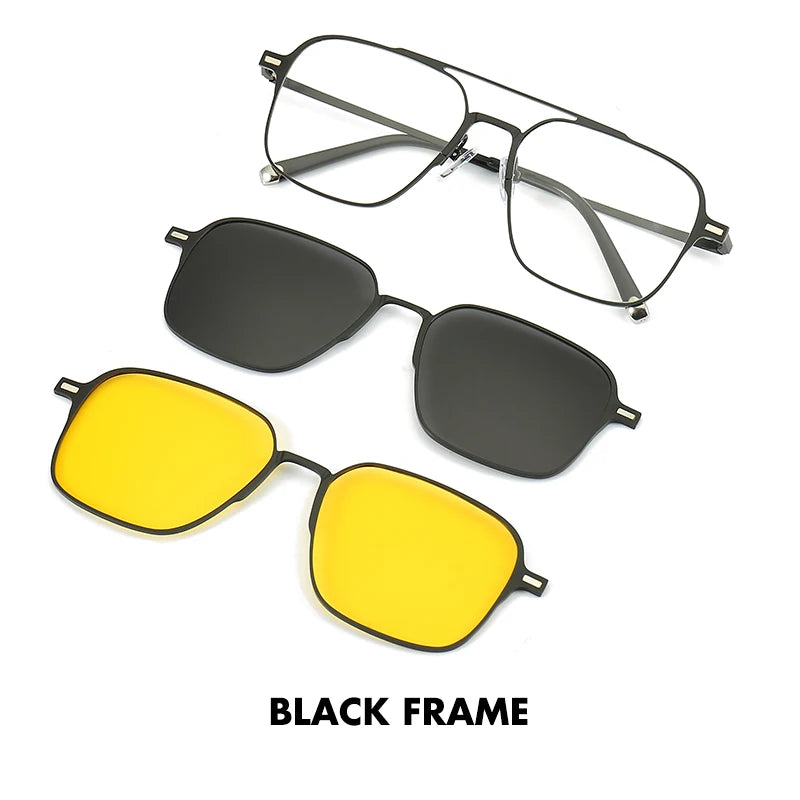 Titanium 3 In 1 Magnetic Clip On Polarized Sunglasses UV400 Optical Computer Glasses for Men Women