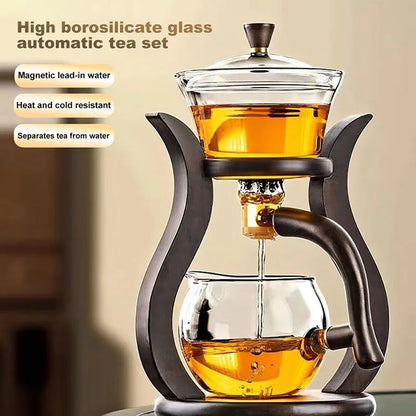 Heat-Resistant Glass Tea Set Magnetic Water Diversion Rotating Cover Bowl Automatic Tea Maker Lazy Kungfu Teapot Drinking