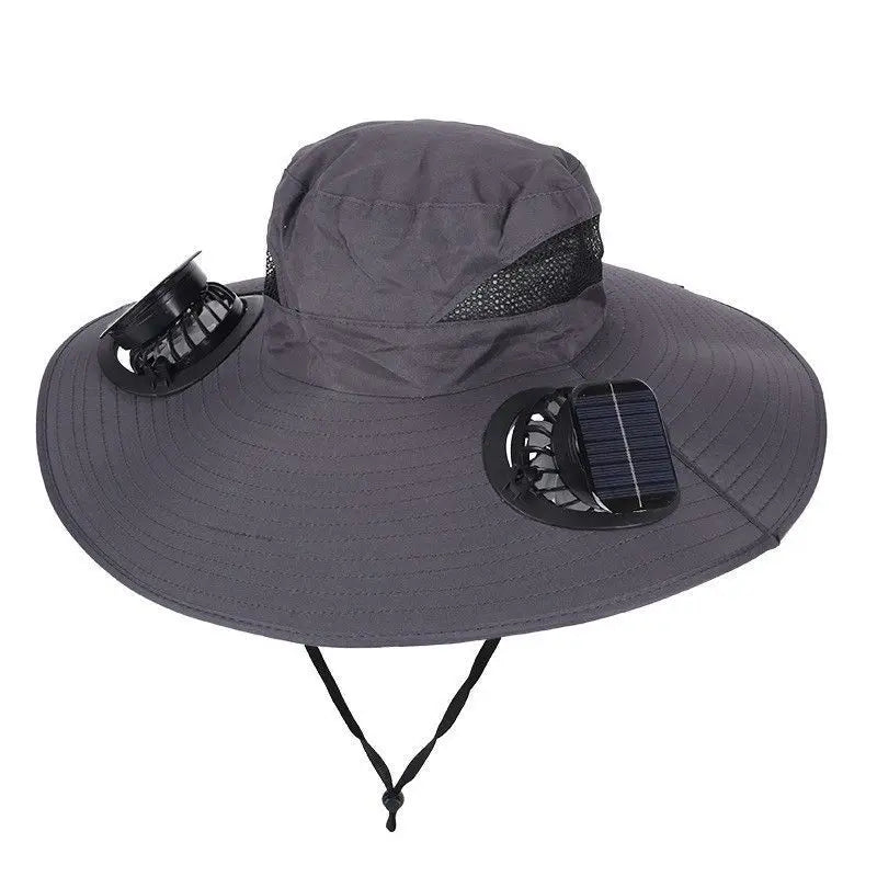 Wide Brim Solar Fan Hat With Dual Fans And USB Charging
