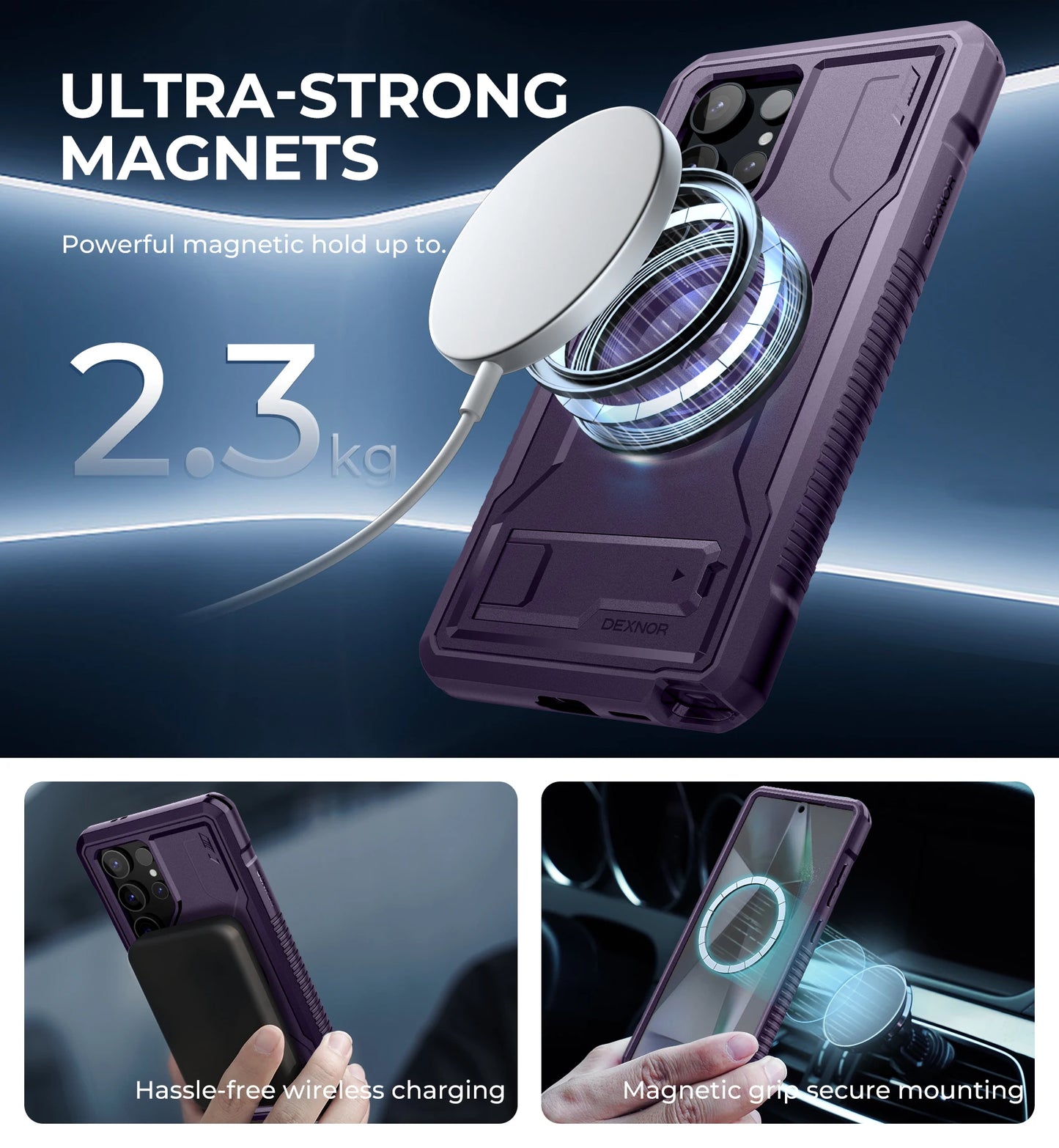 Magnetic Case for Samsung Galaxy S24 Ultra 5G Full Body Shockproof Cover Built-in Kickstand and Screen Protector