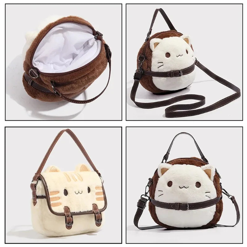 Cute Cat Plush Handbag Soft Shoulder Backpack