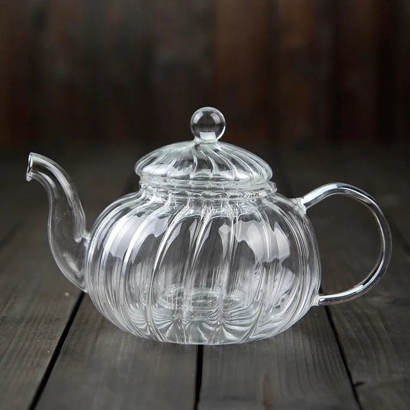 600ml Striped Pumpkin Shape Glass Teapot with Filter